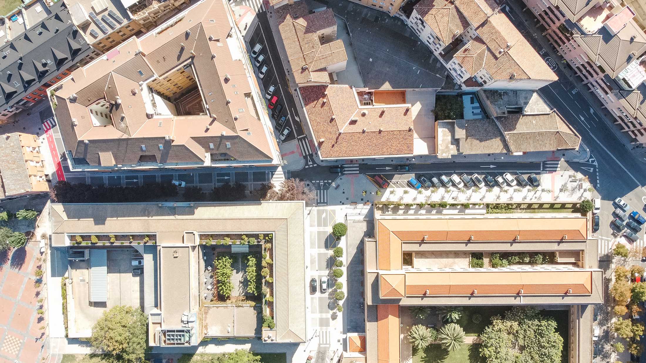 Vista aérea general de la zona reurbanizada integrada en el casco de Tudela